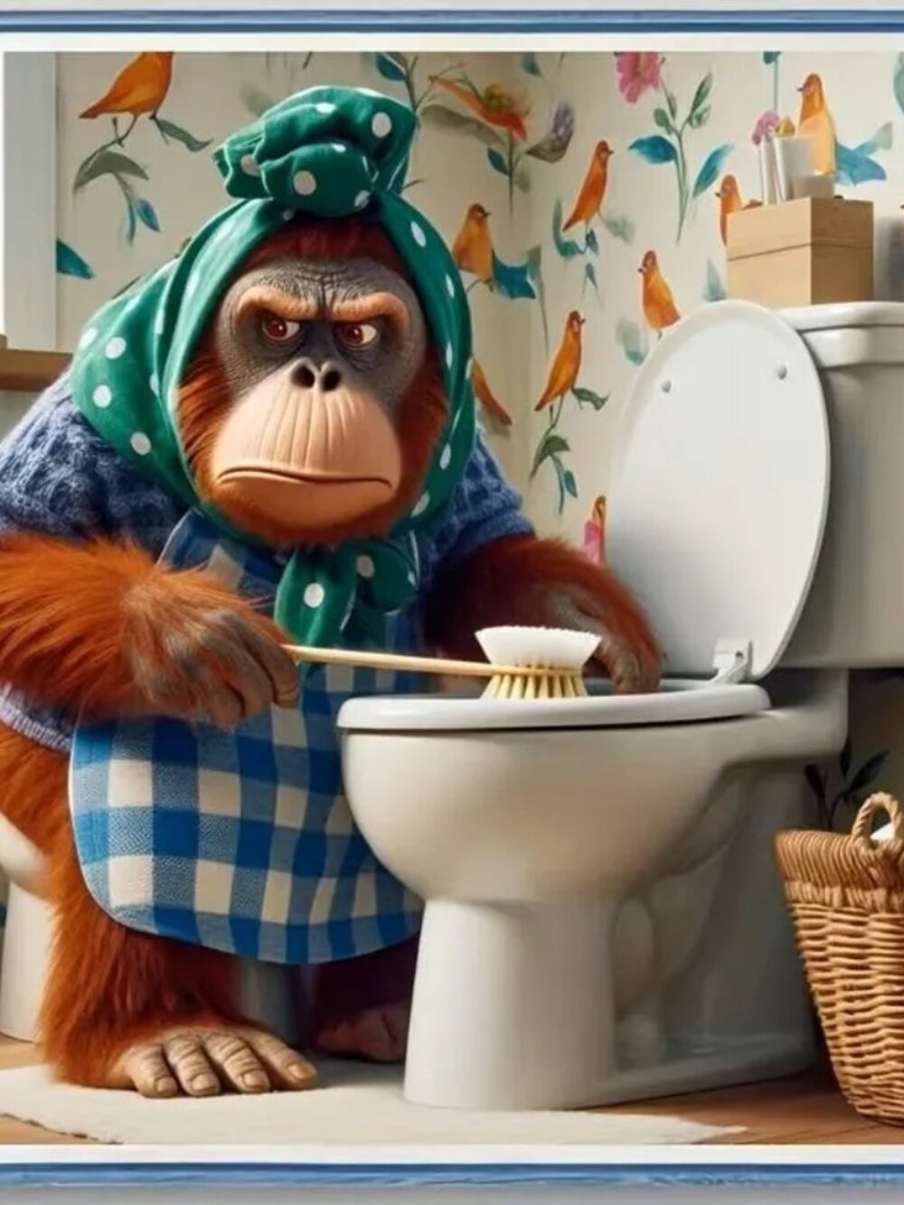 Orangutan Using Toilet 5D Diamond Painting Kit